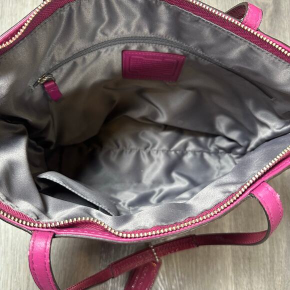 Coach Signature C Patent Leather Tote Bag Raspberry F15142 - Picture 5 of 7